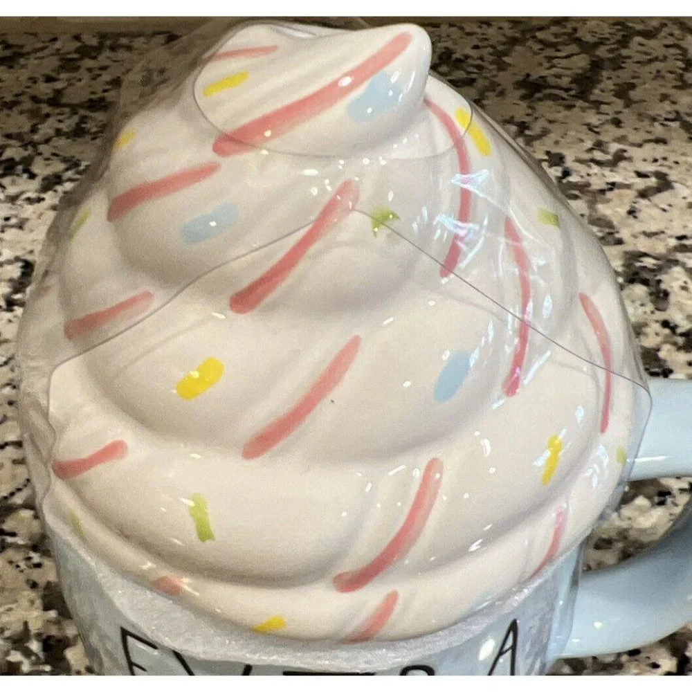 New Rae Dunn EXTRA WHIP Blue Mug With Whipped‎ Cream Topper Farmhouse